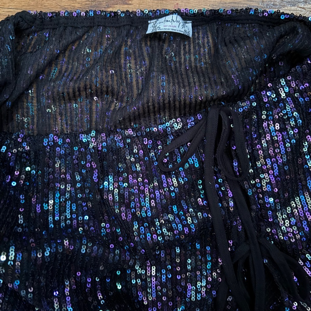 Free people sequin mini slip skirt side ties and lace trim - Picture 2 of 2